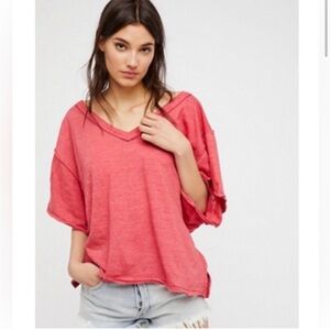 We The Free Oversized Boxy Deep V Neck Short Sleeve Relaxed T Shirt